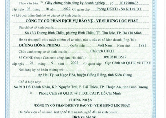 Giấy Chứng Nhận Đủ Điều Kiện Về An Ninh, Trật Tự.